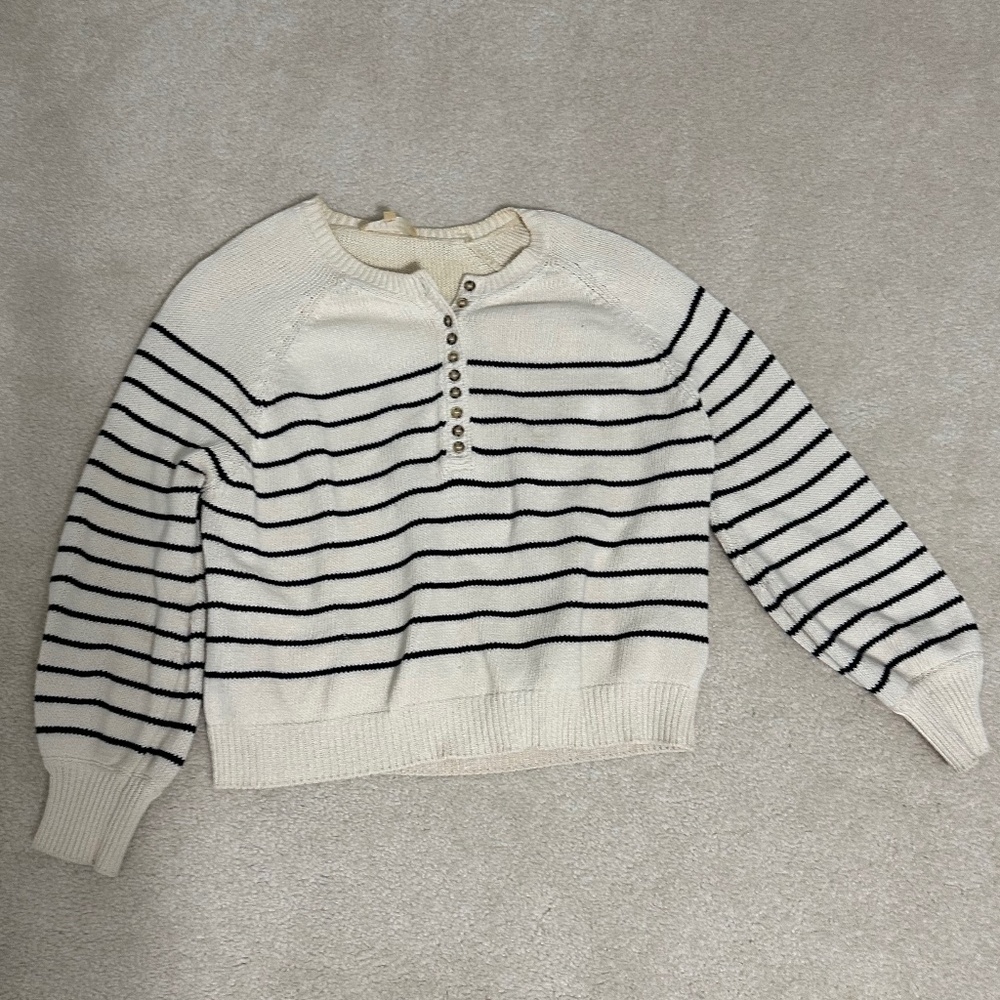 Sezane Leontine Jumper Striped Button Front Sweater  XS